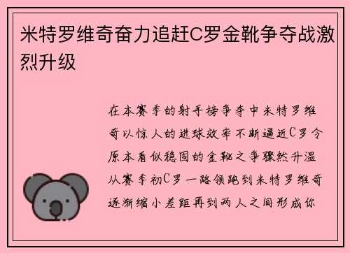 米特罗维奇奋力追赶C罗金靴争夺战激烈升级 米特罗维奇奋力追赶C罗金靴争夺战激烈升级
